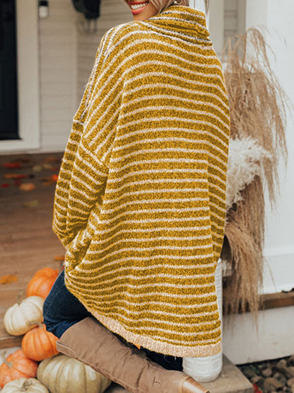 Striped Turtleneck Sweater with Pockets